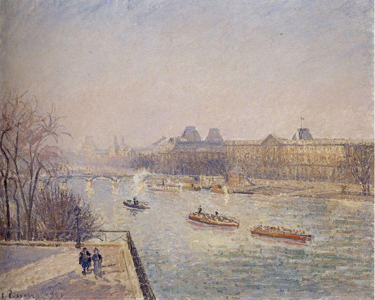 Camille Pissarro Morning, Winter Sunshine, Frost, the Pont-Neuf, the Seine, the Louvre, Soleil D'hiver oil painting picture